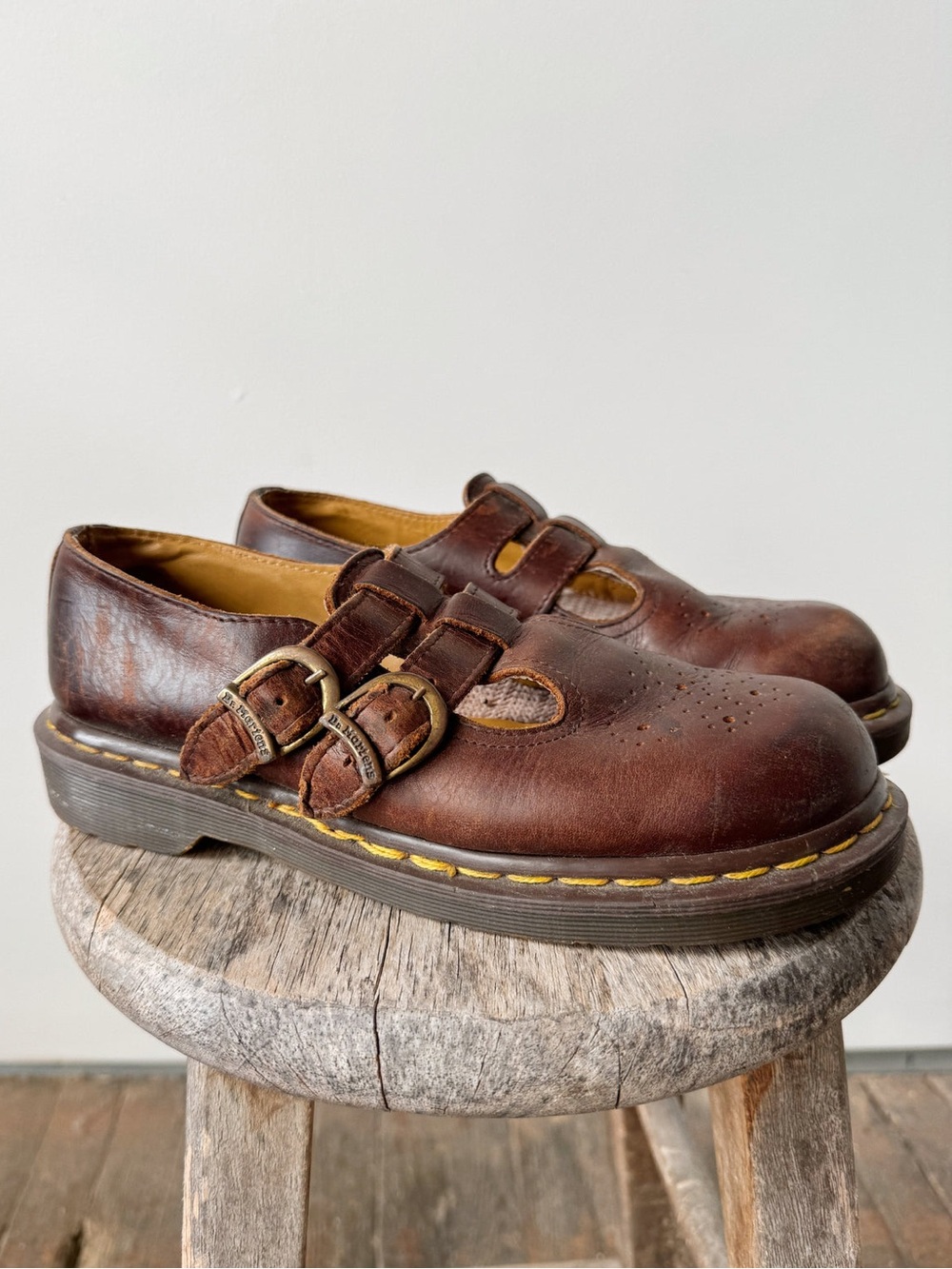 Vintage Dr. Martens 8065 Brown Leather Mary Jane Shoes Made in England Size 9